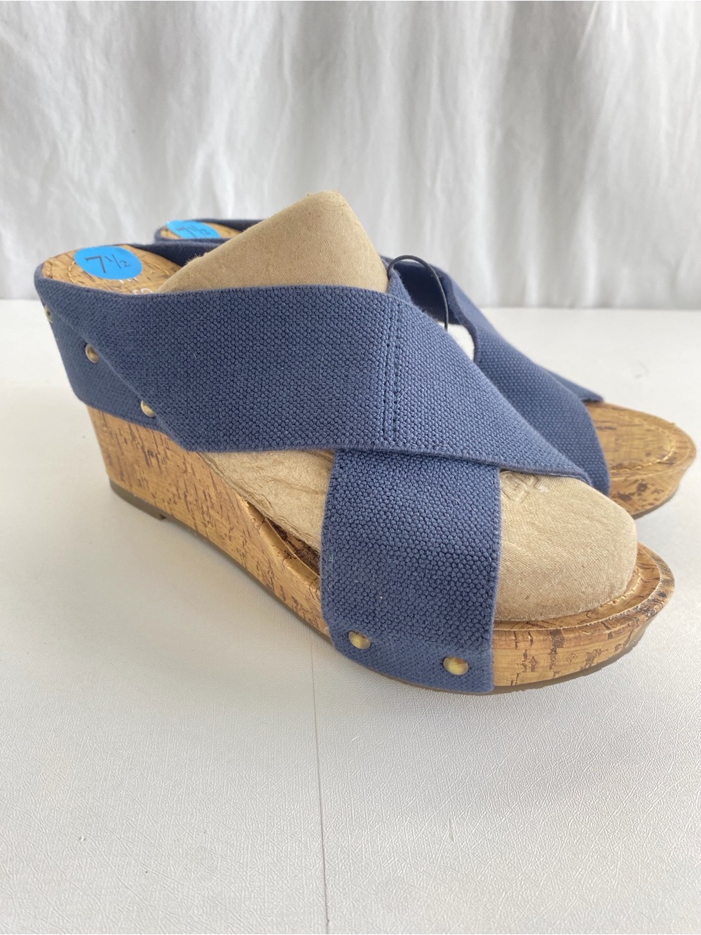 Esprit Oceane 2 Navy Stretchy Wide Strap Cork Wedge Heel Sandal Shoe 7.5 NWT